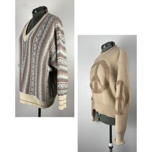 Lot of 2 POL Oversized Womens Sweaters | Peace Sign, Aztec V Neck Pullovers